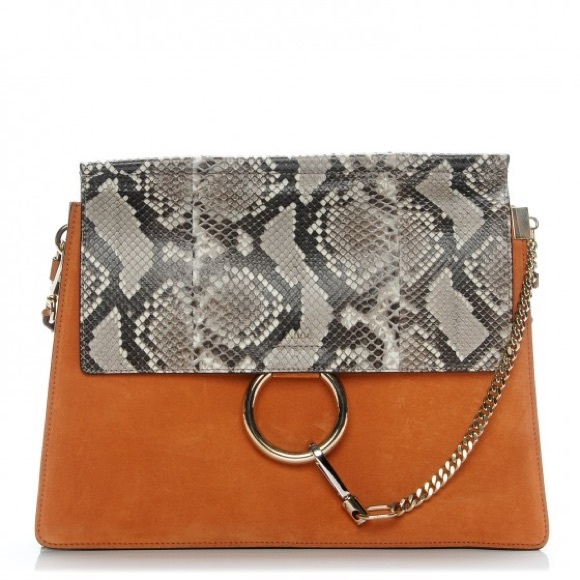 Chloe Python Suede Medium Faye Shoulder Bag - Picture 1 of 15